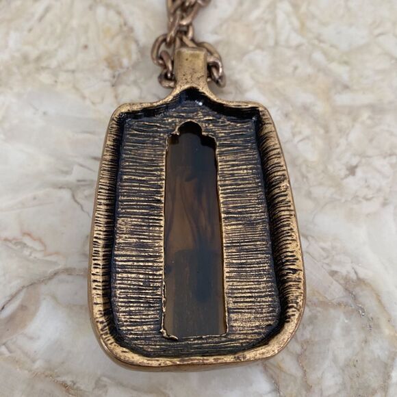 Ann Taylor Chunky Bronze Rhinestone Pendant Necklace 30” - Picture 8 of 8